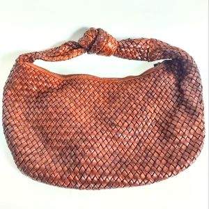Woven Soft Supple Brown Large Leather Hobo Knot Handle Shoulder Bag Unique Boho